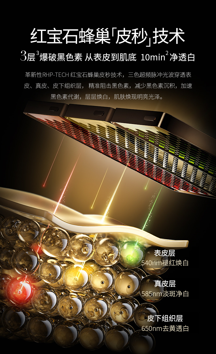 蜂巢「皮秒」分层爆破黑色素，从表皮到肌底，10min净透白