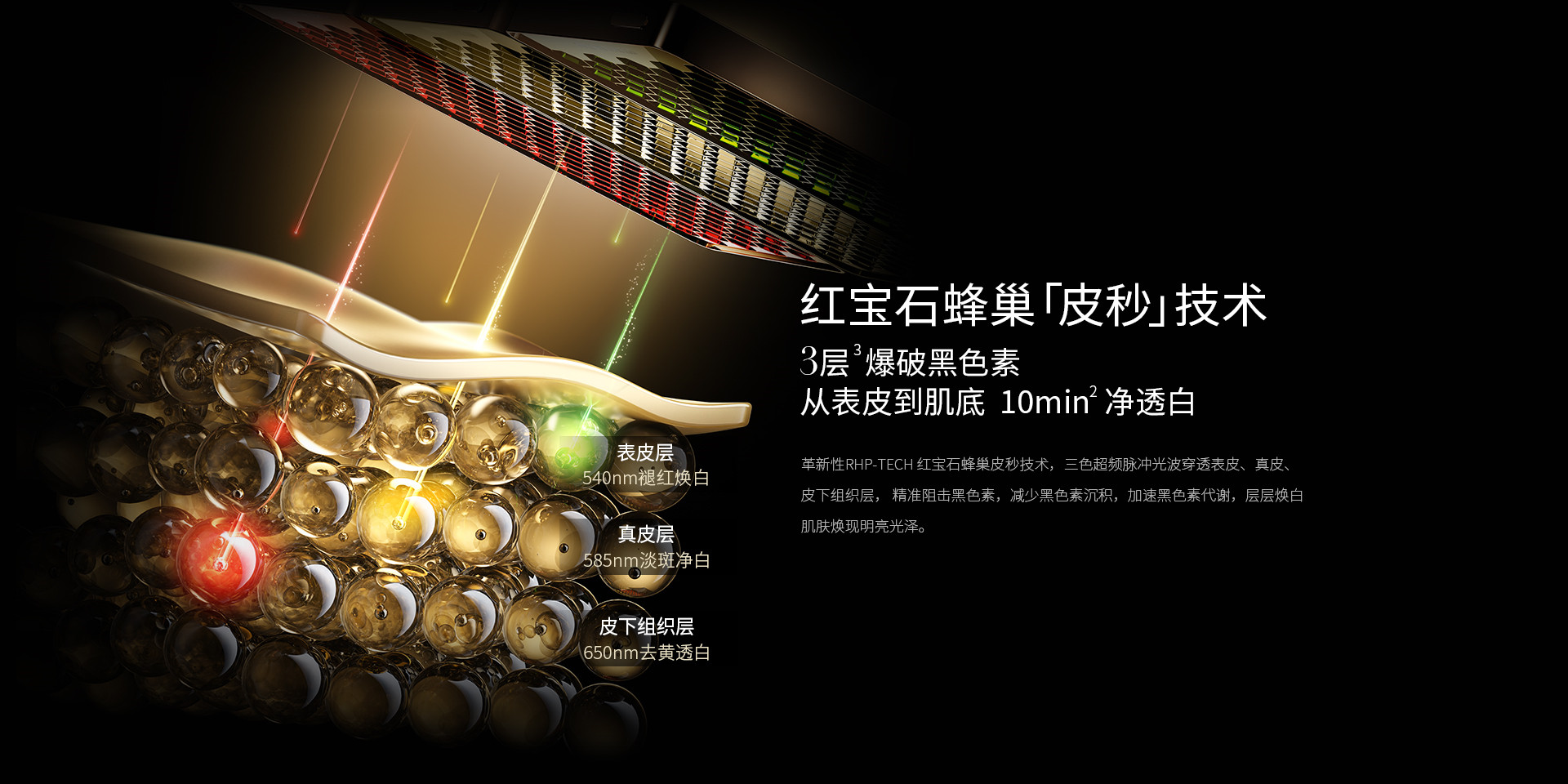 蜂巢「皮秒」分层爆破黑色素，从表皮到肌底，10min净透白